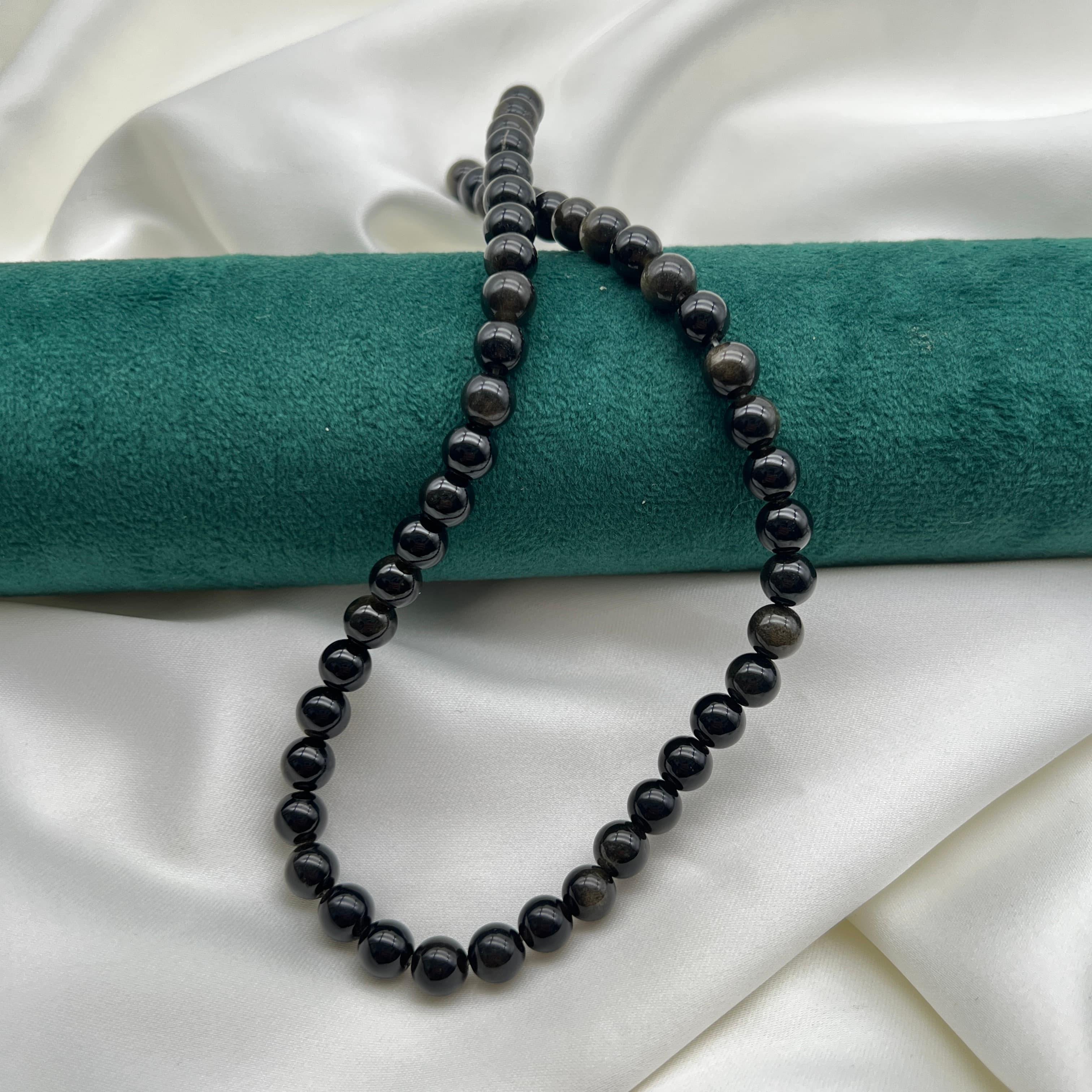 pierre Obsidian 8mm argent,gold